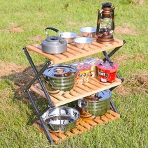 LF Camping 인디감성 3단 우드 폴더블 쉘프[알류미늄 프레임] 낫브랜드 캠핑조리대 보조 캠핑3단선반 정리대 수납장 쉘프