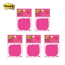 3M 포스트잇 노트 모양 포스트잇 SSN D/C 강한점착용 (고양이 윙크하트 오리 말풍선 꽃 하트 사과 나비 별) 5개입, 사과 X 5개