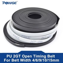 POWGE 2GT 오픈 동기 벨트 2GT6 너비 4691015mm 폴리 우레탄 스틸 PU GT2 타이밍 작은 백래쉬 3D 프린터, 15mm Color white, 4Meters, 1개