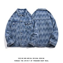 데님 코트 남성 빈티지 카고 데님 재킷 루즈핏 프린트