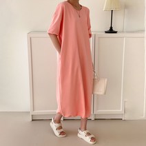 여성 루즈핏 면 반팔 롱 원피스 미니쭈리 홈웨어 등원룩
