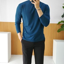 로니제이 남자 봄 가을 부드러운 무지 레이어드 라운드 티셔츠