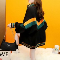 Xianglin지퍼 업 여성용 대형 후드 티 후드 대비 색 점퍼 후드 레귤러 코트 캐주얼 한글 스타일 스웨트