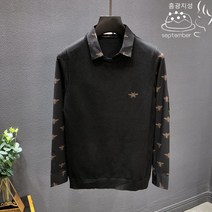 신광지성 남 셔츠 자수 프린트 니트