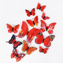 12P 3D 포인트 입체 데코 겹날개 나비 장식 스티커 레드