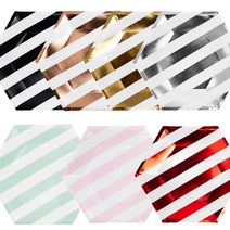 [루피너스] 스트라이프 육각 파티접시 20cm 25cm 6입 7컬러 생일파티 홈파티 테이블 디스플레이 접시, 실버
