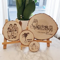 공간숨터 일러스트 초상화 나무액자 통나무 가족그림 커플 웨딩그림, 1