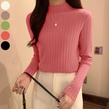 공블리 여성용 물결 터틀넥 골지 티셔츠 CST1612