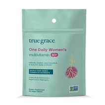 True Grace One Daily 여성용 멀티비타민 40 발효 미네랄 유기농 강장제 및 버섯 에너지 면역 뼈 심장 지원 - 철분 프리 GMO 프리 글루텐 프리 콩 프리 - 비건 태블릿 90정, 90 Count