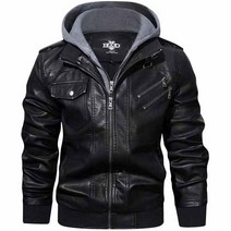 Hood Crew 남성 가죽 자켓 후드 오토바이 지퍼 자켓 인조가죽 외투 남성 캐주얼 재킷