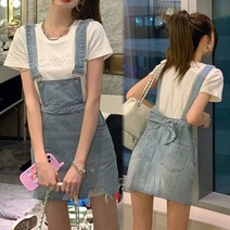 당일배송 데님 청 멜빵원피스 미니 멜빵치마 캐주얼 봄 여름 가을 바캉스룩 데일리 44 55