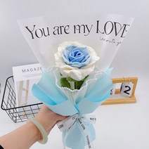 시뮬레이션 장미 수제 짠 Diy 꽃다발 핸드 헬드 꽃 축제 선물 홈 장식 사진 소품, 03 white blue 1PCS, 03 white blue 1PCS