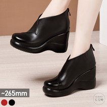 도오빠 여성 가죽 앵클 부츠 키높이 8cm 통굽 하이힐 빅사이즈 265mm 부티 웨지힐 발편한 신발 워커 여자앵클부츠