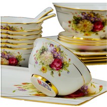 꽃무늬 화려한 식기세트 그릇 접시 도자기 신혼 선물, 60 스컬 차이나 전자레인지 가능