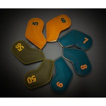 명품 고급 천연소가죽 좌타 아이언헤드커버 이니셜 각인 선물, 7, 터키쉬블루