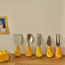 반개체리홈 치즈 디자인 디저트 커트러리 숟가락 포크 나이프 끌 세트, 3종세트