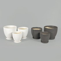 반달 라운드 화분 도자기 원형 화분, 화이트, 소+중 세트