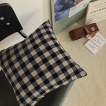 바자르 너트체크 쿠션커버 / +솜, 01.쿠션커버 단품(40x40)1장_네이비