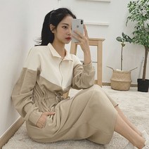 떳다그녀 리즈 배색 집업 기모 원피스