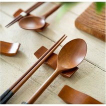 노들샵 천연 옻칠 우드 원목 숟가락 젓가락 수저 받침 세트, 나무수저받침 (5개)