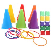 정원 게임 반지 토스 장난감 세트 10PCS 콩 가방 6PCS 교통 콘 10PCS 반지 야외 속도 민첩성 훈련 게임 장난감