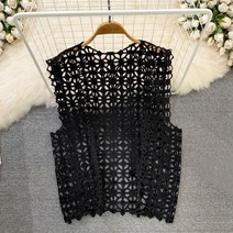 민소매 코바늘조끼 뷔스티에 여성 니트 베스트 촌캉스룩