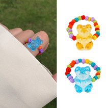 일호장신구 컬러풀 비즈 하리보 반지 젤리 곰 투명 곰돌이 구슬 여름반지 파우치증정