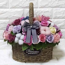 수앤로즈플라워 비누꽃바구니 30송이 40송이 50송이 어버이날선물 병문안선물 개업선물, 50송이-목화