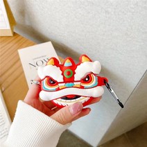 에어팟 케이스 보호 홀더 중국 스타일 국가 조수 사자 댄스 실리콘 소프트 이어폰 보호 케이스 커버 Airpod, 01 Red_02 for airpods 3
