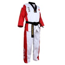 블랙 레드 성인 키즈 태권도 TKD 유니폼 트레이닝 정장 자수 Poomsae 도복 승인, [01] Style1 Red