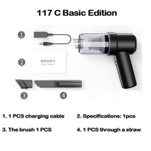 120W 자동차 진공 청소기 2 인 1 공기 먼지 떨이 충전식 무선 송풍기 압축 컴퓨터 키보드 카메라 청소 도구, 04 117C-Black