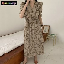퀸앤조이 브이넥 프릴 폴카 도트 롱원피스 ***판매자 SSK무역***