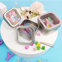 사각 투명 틴 케이스 포카 머리끈 실핀 면봉 정리함 제작 펜트리수납함 빈캔 퍼즐 양철통 공캔, 3사각투명틴케이스-대
