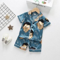 여름 어린이 짧은 소매 반바지 2pc 새틴 실크 잠옷 세트 소녀 소년 Loungewear 레저 착용 홈 의류