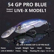 리스펙트 54 GP 프로 블루 일본 메가베이스 컬러 낚시 미끼 배스 바다 태클 ONETEN Jr LBO X80 자이언트 DOGX POPX 20238 신제품, 6.6 LIVEX MODEL1  PM RED HEAD
