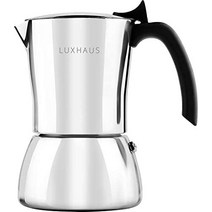 LUXHAUS Moka Pot - 6컵 Stovetop 에스프레소 메이커 - 100% 스테인리스 스틸 이탈리아 및 쿠바 모카 커피 메이커, 6 Cup
