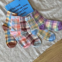 온다걸스 여성 체크무늬 중목양말 5켤레 세트