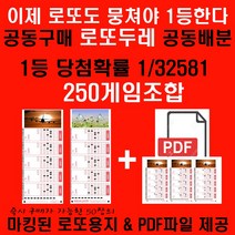 올바른수학교육연구소 발간 신개념 통계기반 로또상품: 뭉치면 1등 로또두레250게임조합 바로 로또구매시 사용가능한 마킹된 로또용지 및 PDF제공 1등당첨확률 1/32581