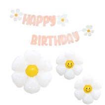 GAM 데이지 플라워 꽃풍선 2개 데이지 여유분 1개 레터링 생일가랜드 베이직 포토존세트, B핑크가랜드세트
