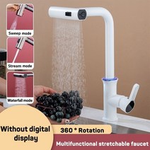 수전손잡이 LED 온도 디스플레이 욕실 싱크대 주방 대야 풀아웃 분무기 3 가지 스프레이 온수 냉수 믹서 탭, 4.White Not Display