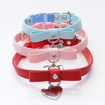 미소펫 면안감으로 목에부담이 적은 레더 리본 각인 이름표 목걸이 인식표 목줄, 레드