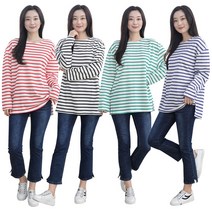 스트라이프 티셔츠 빅사이즈 단가라 줄무늬 여자 긴팔 남녀공용 커플티셔츠