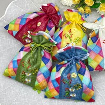 [예원콜렉션] 고급 조각보 모시 들국화 자수 복주머니 답례품, 모시 들국화 복주머니, 23 팥죽색