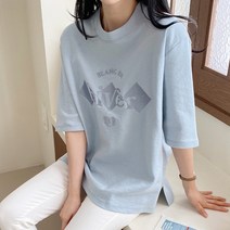 봄 여름 데일리 캐주얼 엠보 자수 고퀄 고급 텐셀 면 라운드넥 루즈핏 반팔 티셔츠