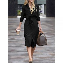 여름 원피스 하객 여성 룩 ZANZEA Spring 여자 견고한 색상 Dress Full Sleeve Lapel Sundress 패션 Casual Midi Robe Work OL