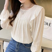 스타일아유 여성 봄 가을 레이스 플랫카라 라운드넥 블라우스