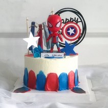 쁘아 아이언맨 스파이더맨 케이크 꾸미기 생일케이크 장식, 1개, 슈퍼맨+수술픽+레터링