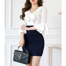브이넥 프릴 커프스 소매 하객룩 원피스
