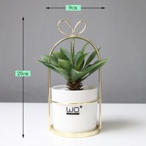 세리믹 화분 다육이 모형 장식 모조 식물 데스크탑 거실 안방 화장실 인테리어 소품 조화, 골든 바 이노 럴 화분 + 용설란