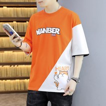 셔츠 남성 2022 여름 뉴타입 라운드넥 아이스 와이어 단소, T03-XL, C05-76-오렌지색